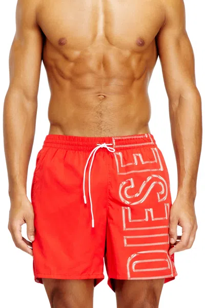 Diesel Swim Shorts With Oversized Logo Print In Red