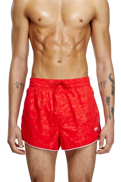 Diesel Swim Shorts With Pixelated Camo Motif In Red