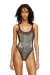 Diesel Swimsuit With Trompe L'oeil Denim Print In Brown