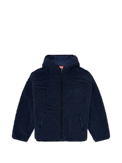 Diesel S-zat Relaxed Fit Zip-up Hoodie In Faux Shearling With Oval D Logo In Blue