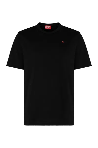 Diesel T-adjust-microdiv Cotton Crew-neck T-shirt In Black