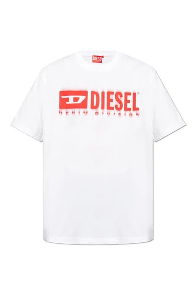 Diesel T-adjust-q7 Logo Printed T-shirt In White