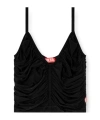 Diesel V-neck Cropped Top With Textured Finish In Black