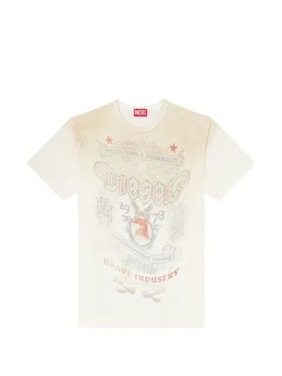 Diesel Short Sleeve Crew Neck T-shirt With Print In White