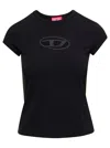 Diesel T-angie Black Crewneck T-shirt With Oval D Logo Embroidery On The Front In Cotton Stretch Woman In Black