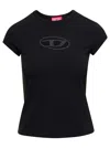 Diesel T-angie Black Crewneck T-shirt With Oval D Logo Embroidery On The Front In Cotton Stretch Woman In Black