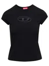Diesel T-angie Black Crewneck T-shirt With Oval D Logo Embroidery On The Front In Cotton Stretch Woman In Black