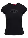 Diesel 't-angie' Black Crewneck T-shirt With Oval D Logo Embroidery On The Front In Black