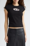 Diesel Oval D-embroidered Cotton T-shirt In Deep/black