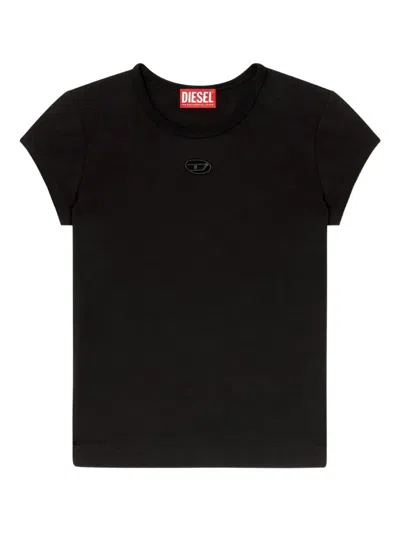 Diesel Women Black T-shirt With Logo On The Front And Ribbed Design In Cotton Woman