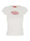 Diesel White T-shirt With Round Neck And Logo Plaque On The Front
