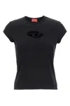 Diesel 't-angie' Black Crewneck T-shirt With Oval D Logo Embroidery On The Front In Black