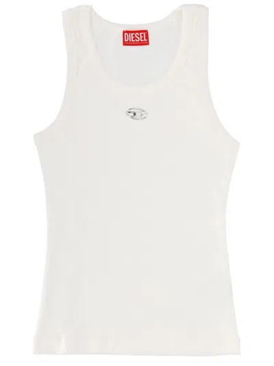 Diesel Slim Ribbed Tank Top With Metallic Oval D In White