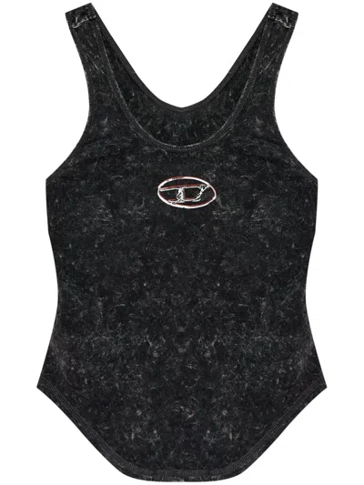 Diesel Open-back Top With Marbled Effect In Black