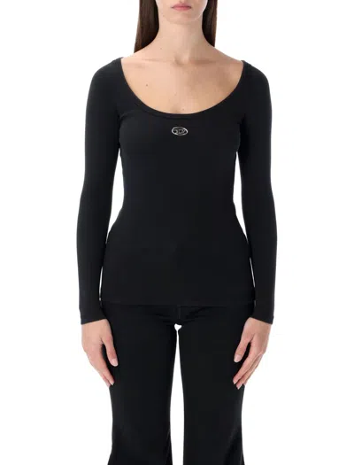 Diesel T-bal-od Long-sleeve Ribbed Cotton Top In Black