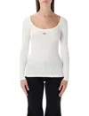 Diesel T-bal-od Long-sleeve Ribbed Cotton Top In White