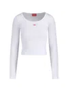 Diesel Womens 100 T-uncutie-long-ls-od Brand-embellished Cotton-jersey Top In White