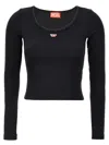 Diesel 'ballet-d' Scoop Neck Ribbed Texture Top In Black