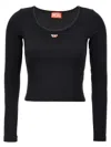 Diesel 'ballet-d' Scoop Neck Ribbed Texture Top In Black