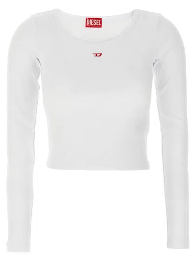 Diesel T-bal-od Long-sleeve Ribbed Cotton Top In White