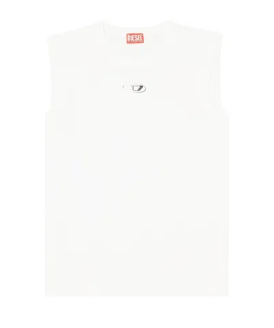 Diesel T-bisco-iod White Sleeveless Top With Logo Detail On The Front In Cotton Man