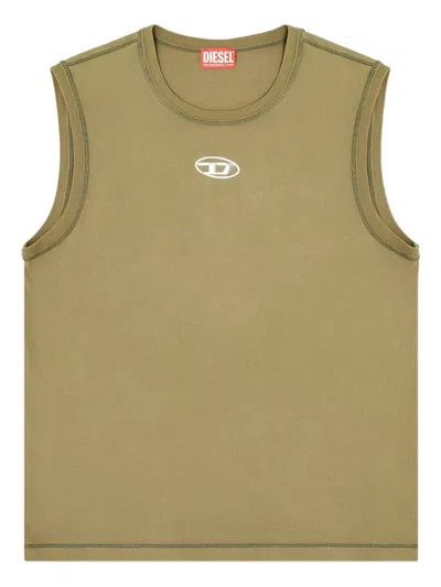 Diesel Sleeveless Cotton Top With Metallic Oval D In Green