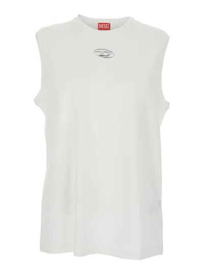 Diesel T-bisco-iod White Sleeveless Top With Logo Detail On The Front In Cotton Man