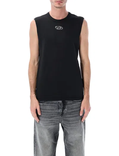 Diesel T-bisco-iod Black Sleeveless Top With Logo Detail On The Front In Cotton Man In Metallic