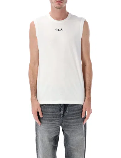 Diesel T-bisco-iod White Sleeveless Top With Logo Detail On The Front In Cotton Man
