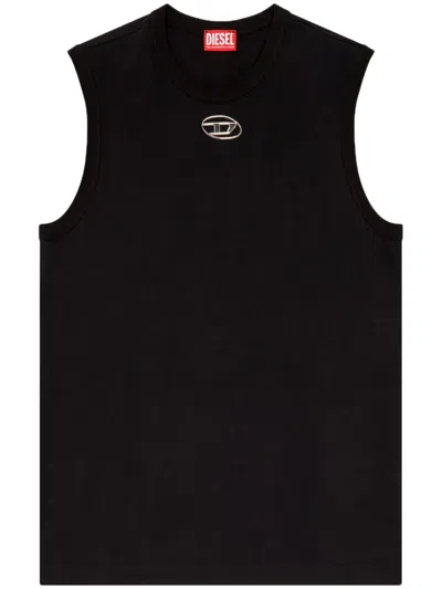 Diesel T-bisco-iod Black Sleeveless Top With Logo Detail On The Front In Cotton Man In Metallic