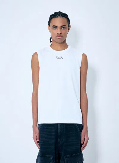 Diesel T-bisco-iod White Sleeveless Top With Logo Detail On The Front In Cotton Man