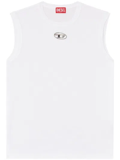 Diesel Tank Top With Metallic Oval D In White