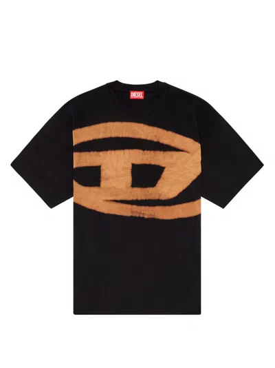 Diesel T-shirt Con Logo Oval D Effetto Bleach In Black