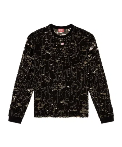 DIESEL DIESEL T-BOXT-LS-DEVOR DISTRESSED CREWNECK T-SHIRT