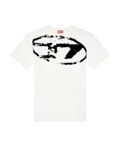 Diesel T-shirt With Distressed Flocked Logo In White