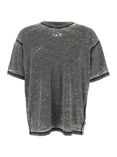 DIESEL 'T-BOXT' GREY CREWNECK T-SHIRT WITH CONTRASTING STITCHING AND OVAL D LOGO PLAQUE ON THE FRONT IN COT