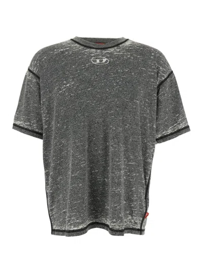 DIESEL DIESEL MEN 'T-BOXT' GREY CREWNECK T-SHIRT WITH CONTRASTING STITCHING AND OVAL D LOGO PLAQUE ON THE F