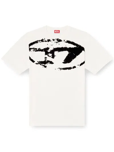 Diesel T-shirt With Distressed Flocked Logo In White