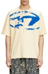 Diesel T-shirt With Distressed Flocked Logo In Beige