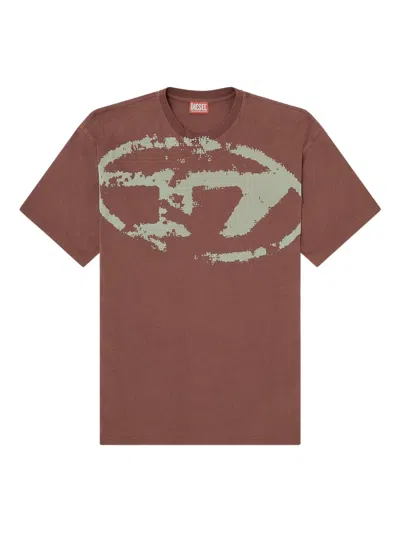 Diesel Mens 61j T-boxt-n14 Flock-logo Cotton-jersey T-shirt In Brown