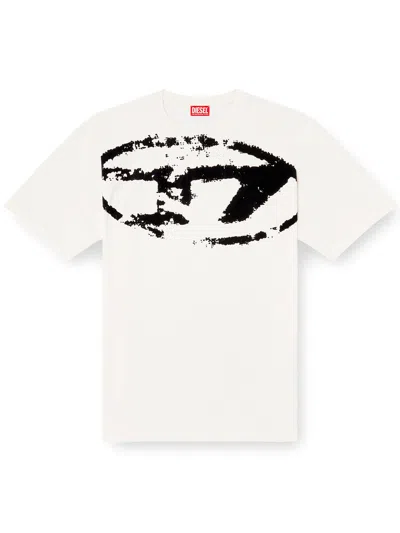 Diesel T-shirt With Distressed Flocked Logo In White