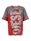 DIESEL 'T-BOXT-PEEL' RED AND GREY T-SHIRT WITH DESTROYED EFFECT AND CAMOUFLAGE PRINT IN COTTON BLEND MAN