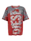 DIESEL T-BOXT-PEEL RED AND GREY T-SHIRT WITH DESTROYED EFFECT AND CAMOUFLAGE PRINT IN COTTON BLEND MAN