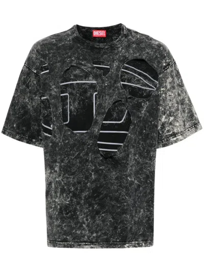 Diesel T-boxt-peeloval Oval D T-shirt In Marble Jersey In Black