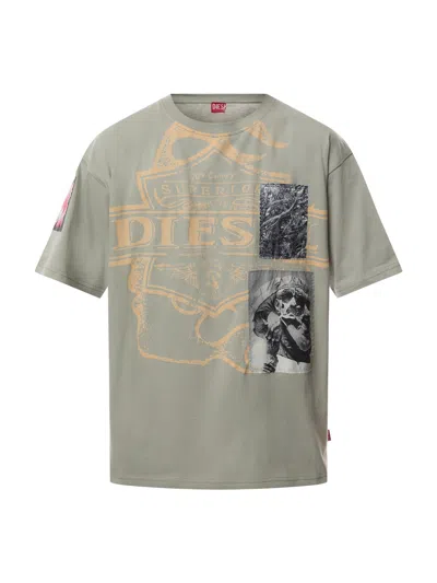 Diesel T-boxt Slits R8 Graphic Patch T Shirt In Neutral Grey