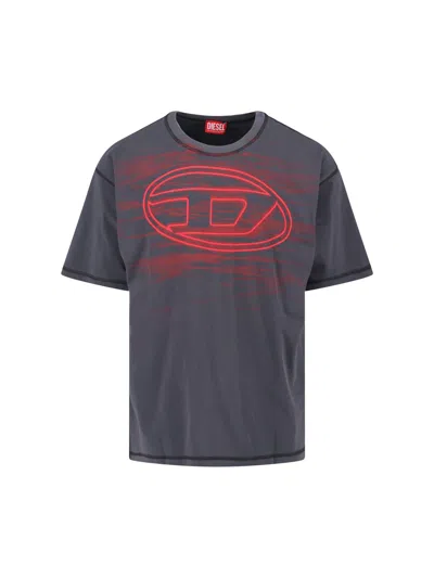 Diesel Cotton T-shirt With Oval D Print In Gray