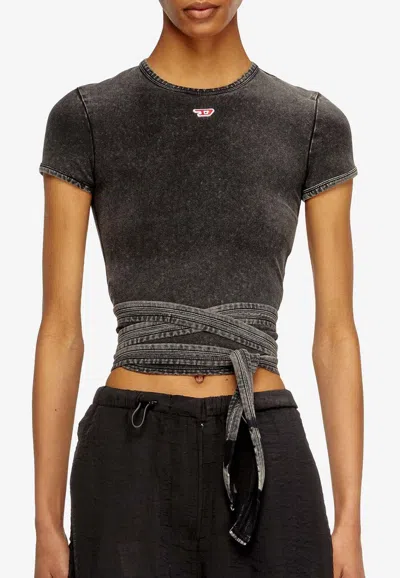 Diesel T-bunny Tail-r1 Wraparound Cropped T-shirt In Gray