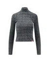 Diesel Stretch Cotton High Neck Long Sleeve Top In Gray