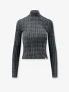 Diesel Stretch Cotton High Neck Long Sleeve Top In Gray