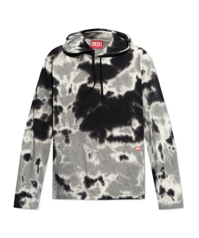 Diesel Hoodie In Tie-dye Jersey In Gray
